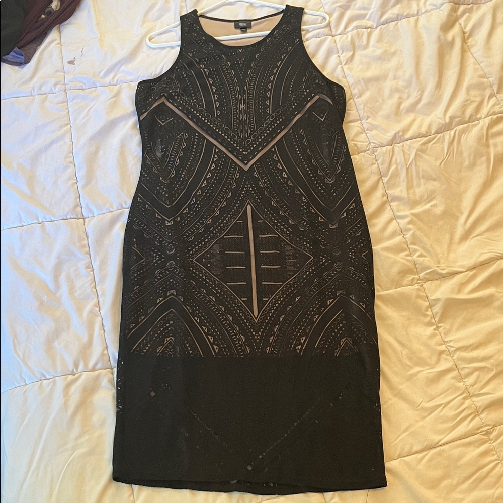 Mossimo Supply Co. Black Overlay Dress with Attached Nude Slip